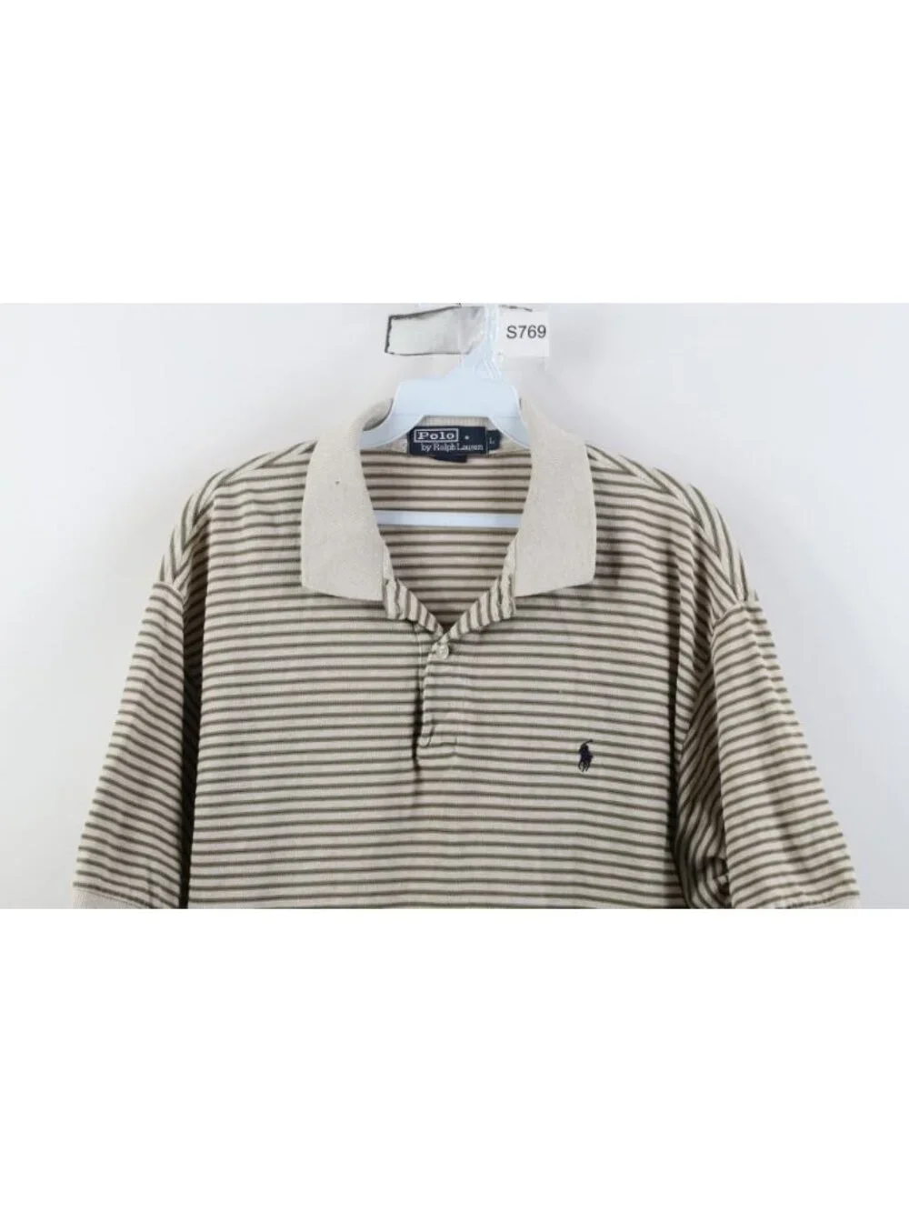 Vintage 90s Ralph Lauren Mens Large Distressed Striped Knit Golf Polo Shirt